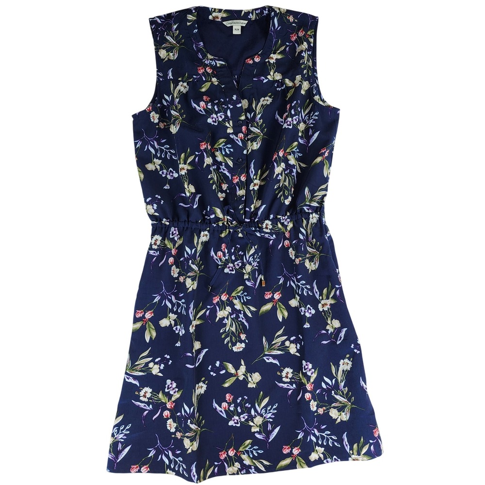 Catherine Malandrino Floral Dress‎ Women Size M Navy Blue Sleeveless Polyester